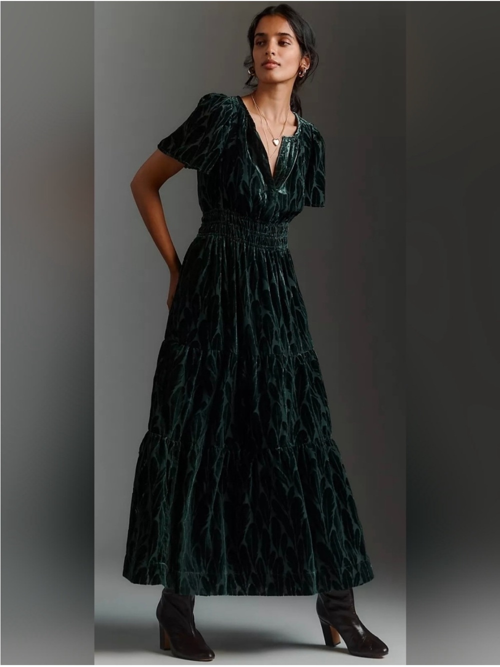 Anthropologie x Somerset Velvet Feather Print Burnout Dress Size XS NWT